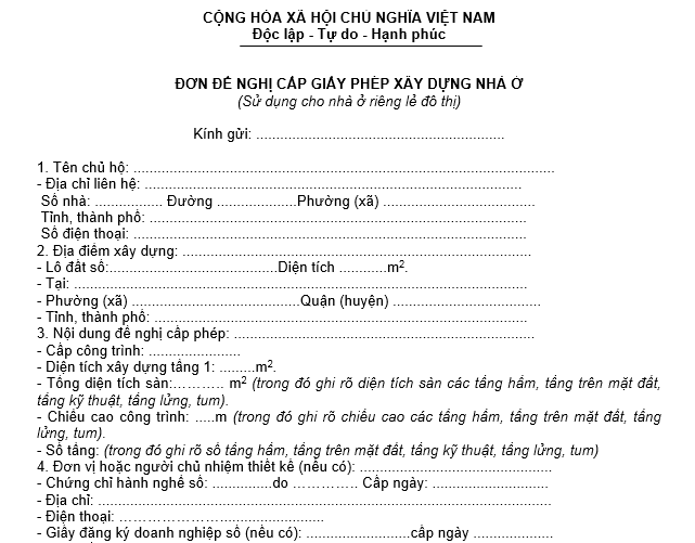Đơn xin xây dựng nhà ở theo quy định của Pháp Luật 1 Đơn xin xây dựng nhà ở theo quy định của Pháp Luật