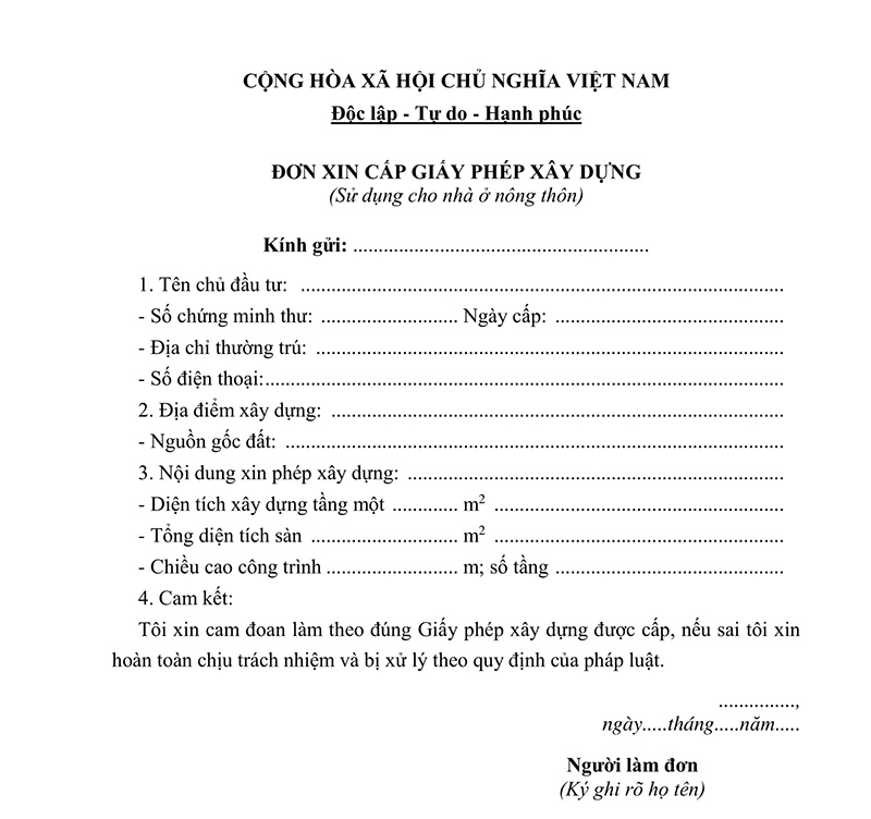 Đơn đề nghị cấp phép xây dựng - Mẫu mới nhất và hướng dẫn điền chi tiết nhất 2 Đơn đề nghị cấp phép xây dựng - Mẫu mới nhất và hướng dẫn điền chi tiết nhất