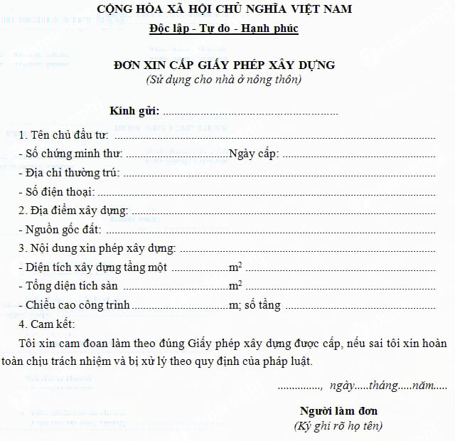 Đơn xin xây dựng nhà ở theo quy định của Pháp Luật 4 Đơn xin xây dựng nhà ở theo quy định của Pháp Luật