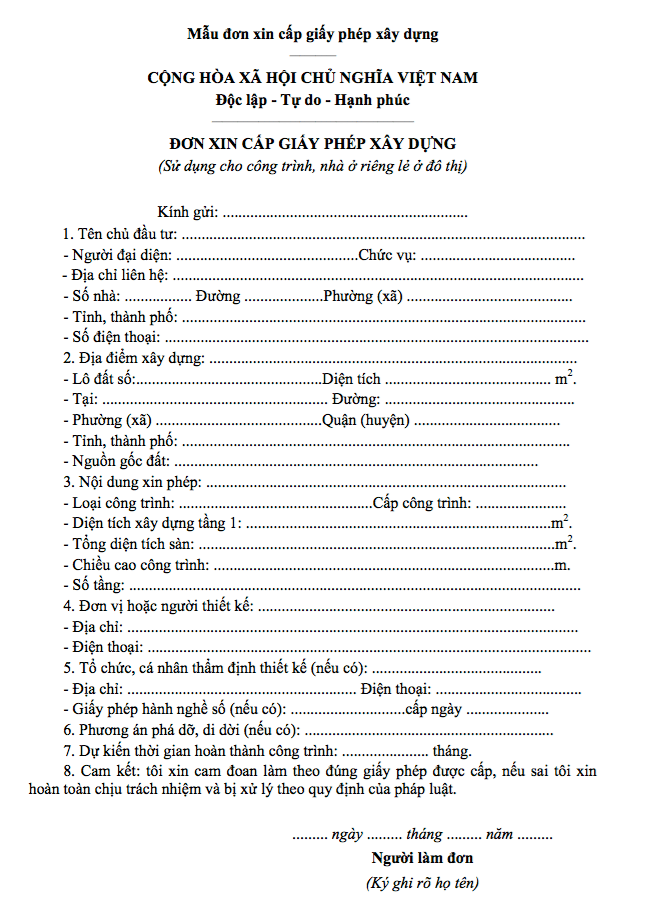 Đơn đề nghị cấp phép xây dựng - Mẫu mới nhất và hướng dẫn điền chi tiết nhất 3 Đơn đề nghị cấp phép xây dựng - Mẫu mới nhất và hướng dẫn điền chi tiết nhất