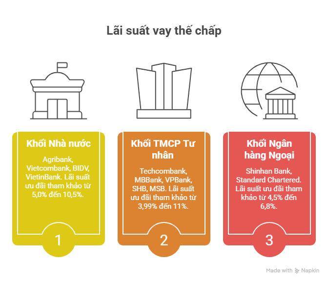 Bảng lãi suất vay thế chấp mới nhất năm 2026 từ các hệ thống ngân hàng
